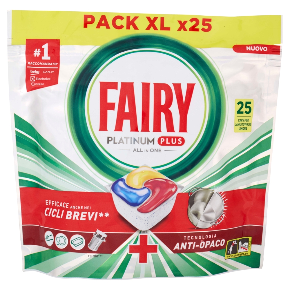 Fairy Pastiglie Lavastoviglie Platinum All in One, Detersivo Piatti Limone, 25 Capsule 388 g